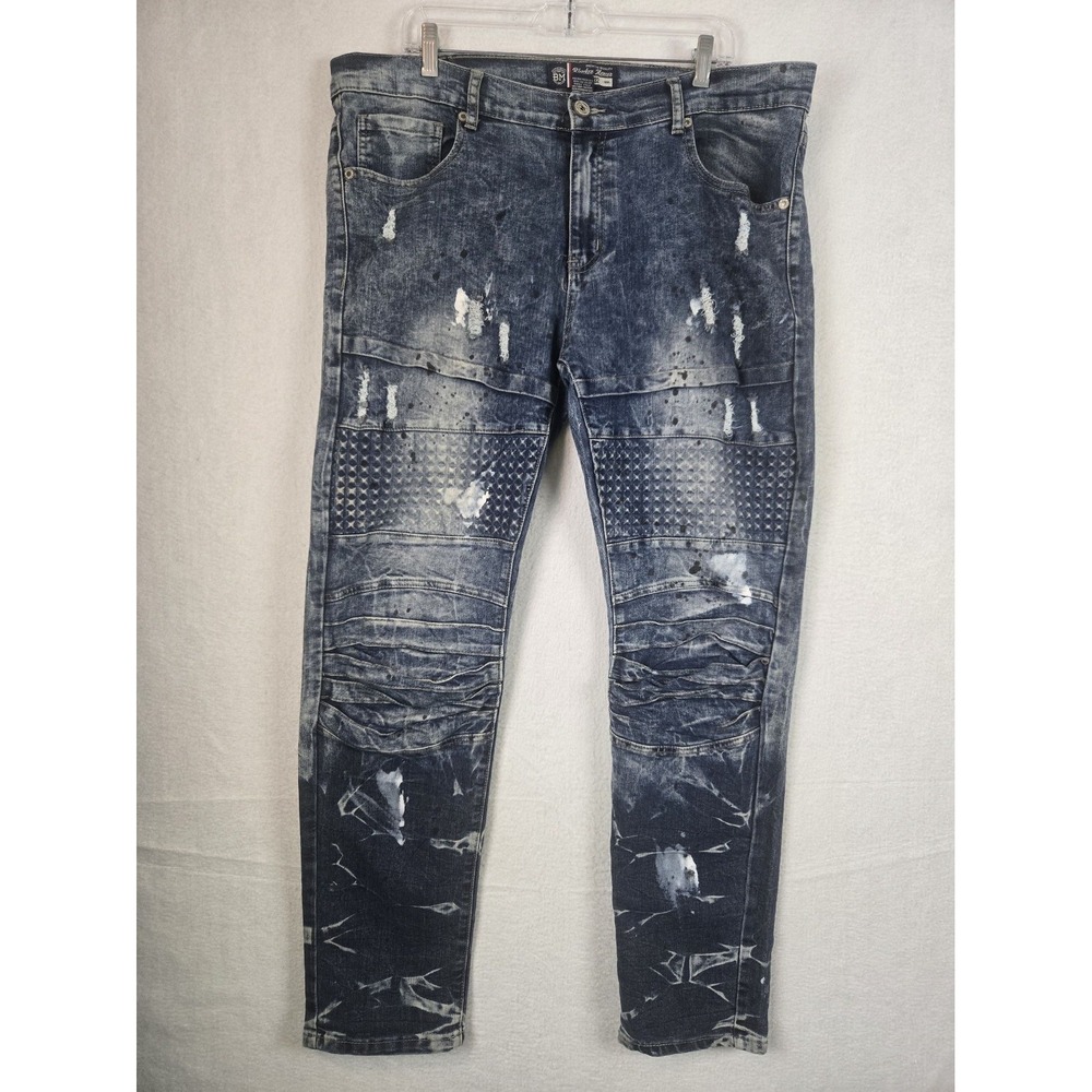 Bleecker Mercer Jeans Size 38 32 Denim Ribbed Studded Accents Distressed Paint